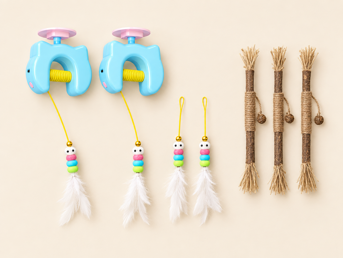 Multi-Cat Duo: two toys, two spare lures and three silvervine sticks