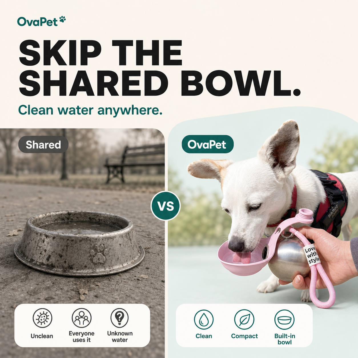 Portable Dog Water Bottle with Built-In Bowl