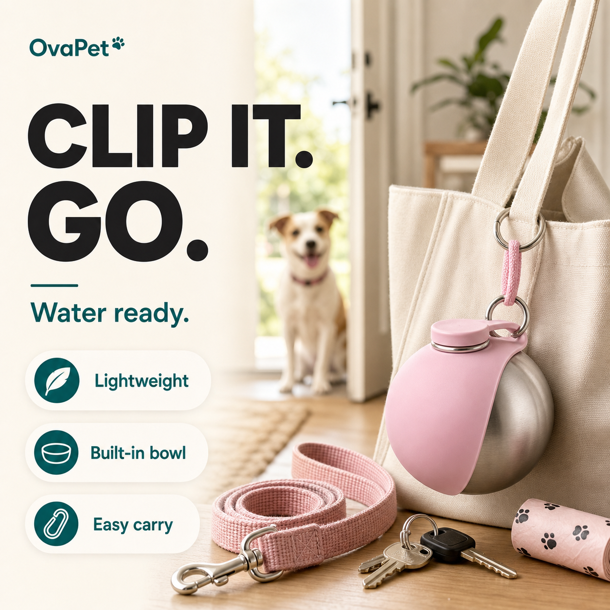 Portable Dog Water Bottle with Built-In Bowl