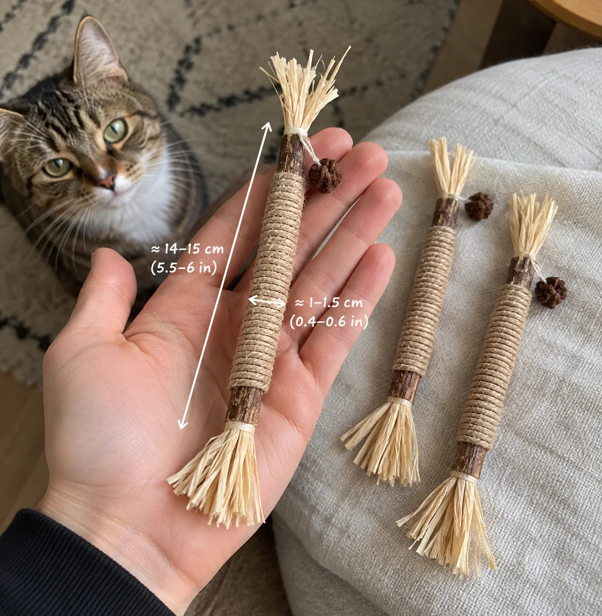 OvaPet silvervine chew stick shown in hand for scale